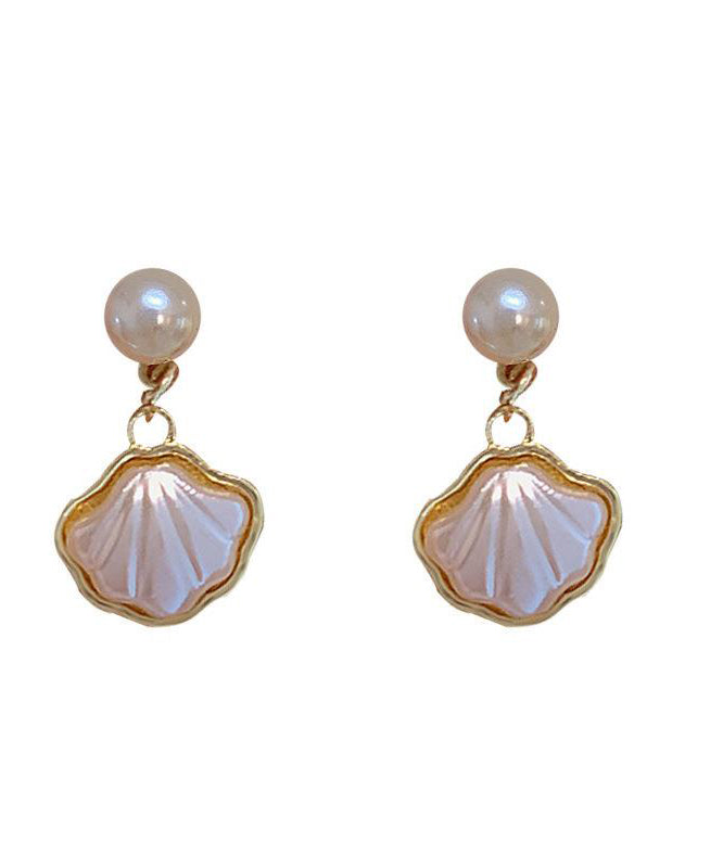 White Drop Pearl Earrings French Shell Copper Alloy