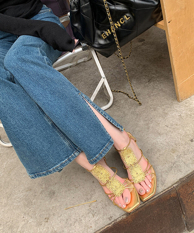 Gold Sandals High Heel Faux Leather Women Splicing Peep Toe LL005