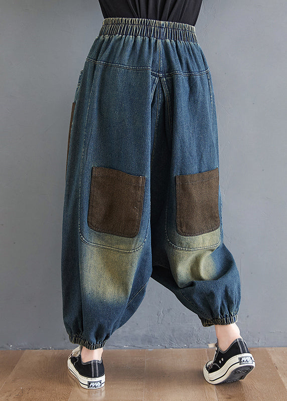 Pants Summer Elastic Blue Color Denim Gradient Waist Harem