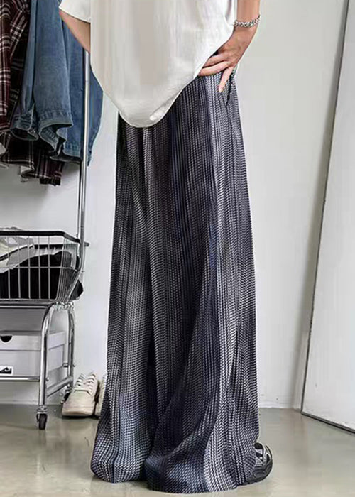 Summer Silk Elastic Grey Patchwork Waist Pants Pockets Men Ice