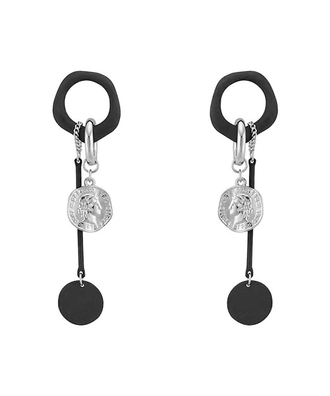 Handmade Black Copper Disc Tassel Drop Earrings RA016