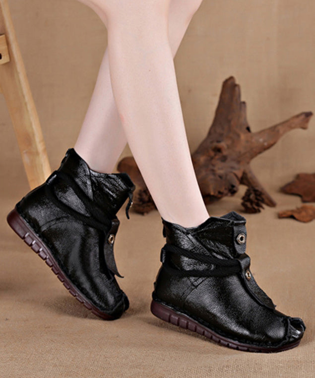 Boots Splicing Brown Handmade Cowhide Leather Comfortable