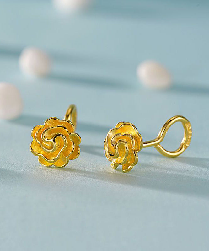 Handmade Gold Sterling Silver Overgild Rose Stud Earrings TX010