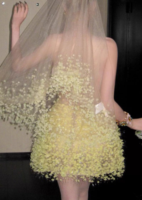 Yellow Handmade Strapless Waist Mid High Dress Tulle Light