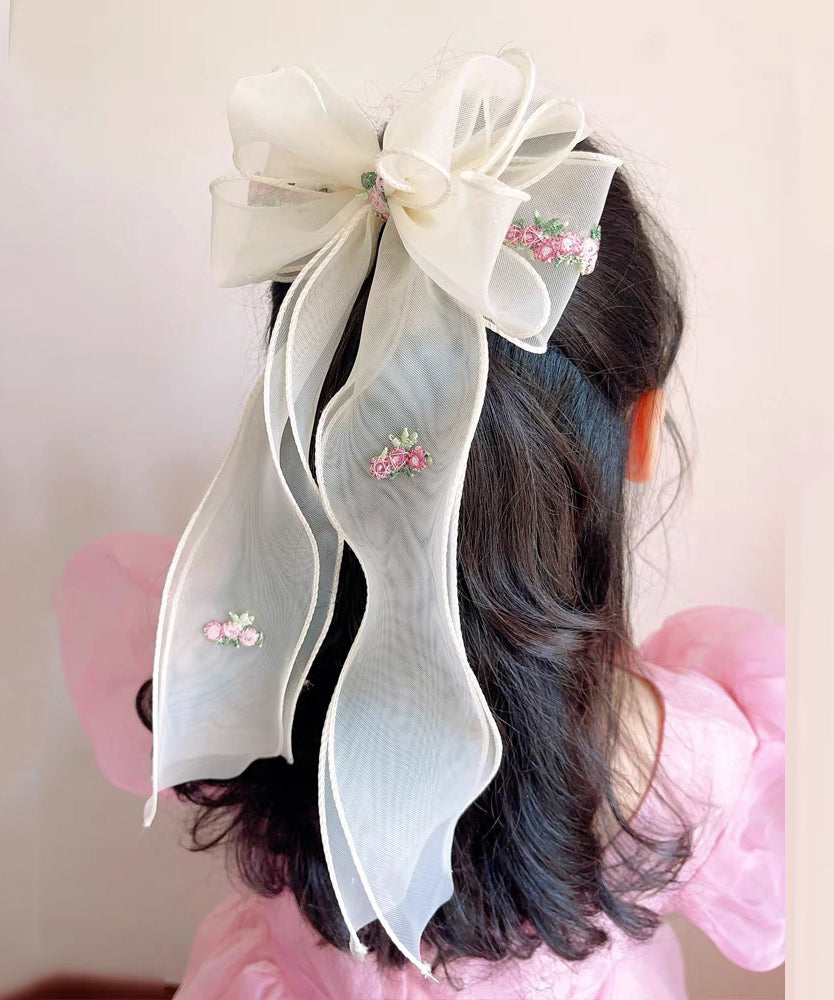 Handmade Pink Tulle Embroidery Bow Ribbon Girls Hairpin YG032