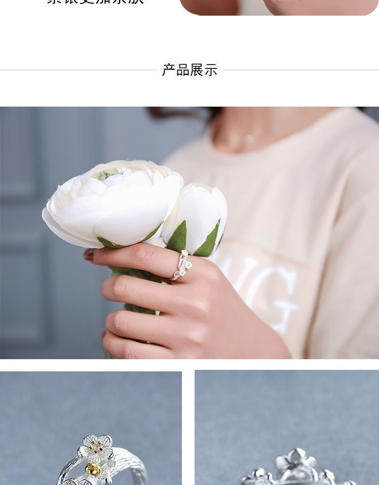 Silver Sterling 925 Open Ring Floral