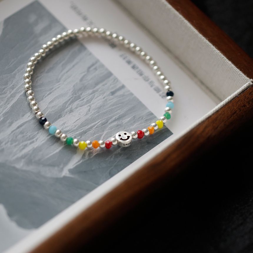 Smiley Sterling Face Silver Rainbow Bracelet