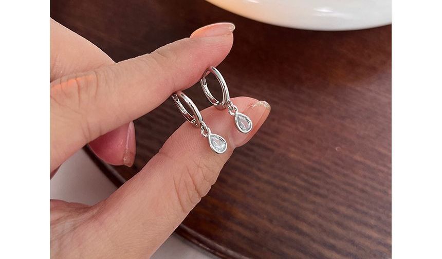 Droplet Earring Dangle Rhinestone Silver Sterling