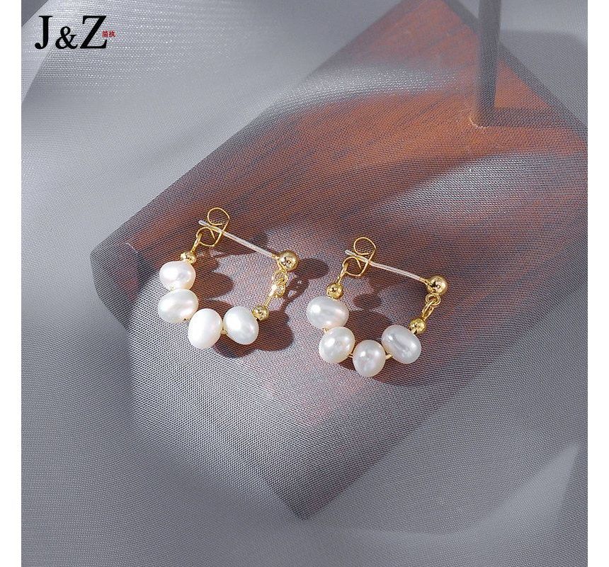 Chain Hoop Faux Earring Pearl Alloy