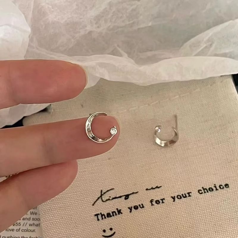 Moon Rhinestone Earring Alloy Stud