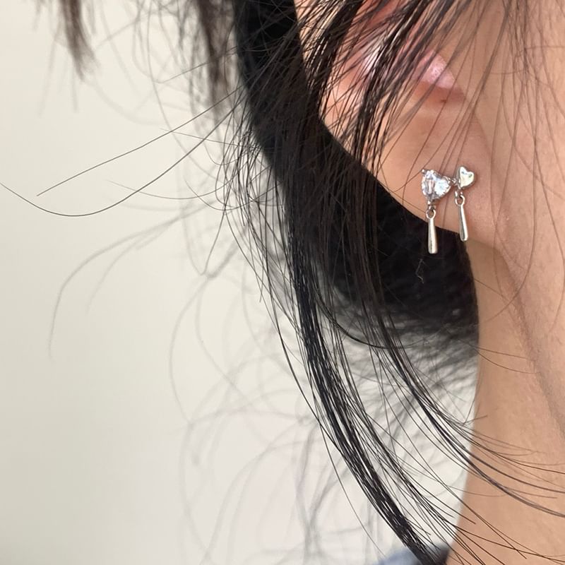 Alloy Heart Earring Rhinestone Drop
