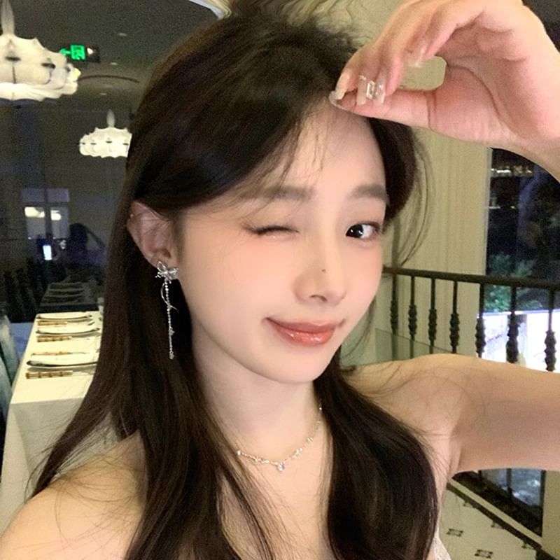 Stone Cat Earring Butterfly Dangle Eye Alloy Faux