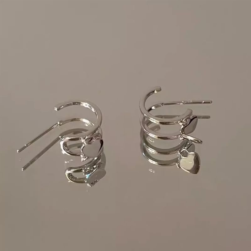 Sterling Earring Silver Heart Drop Hoop 925