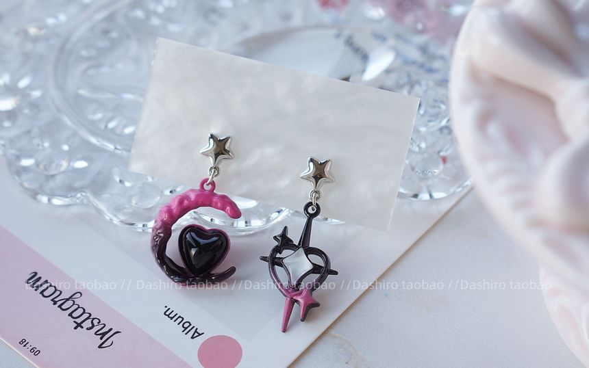 Drop Earring / Asymmetrical Clip-On Star Moon