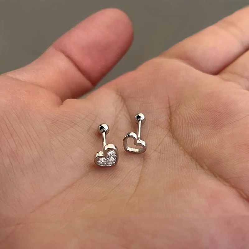 Heart Earring Rhinestone Asymmetrical Alloy Barbell