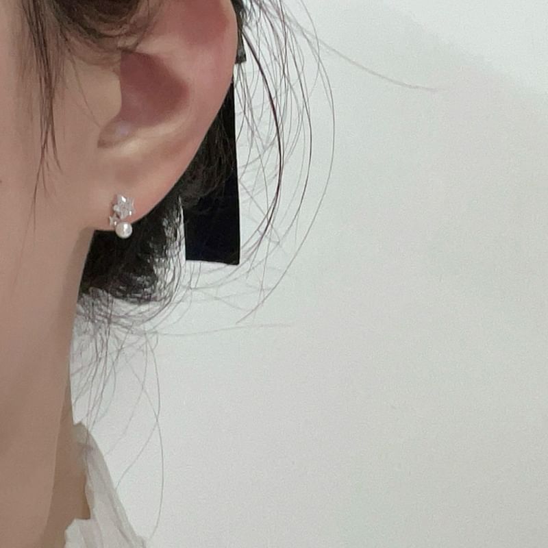 Alloy Faux Drop Pearl Star Rhinestone Earring