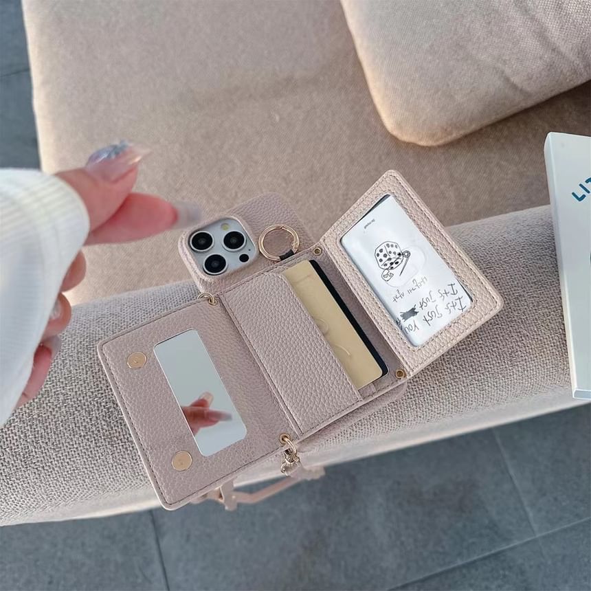 Faux Leather Phone Card Holder Lanyard Case with