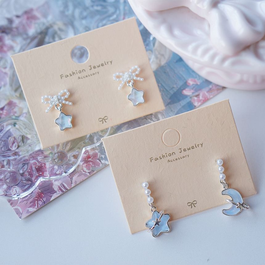 Dangle Earring Pearl Star Faux