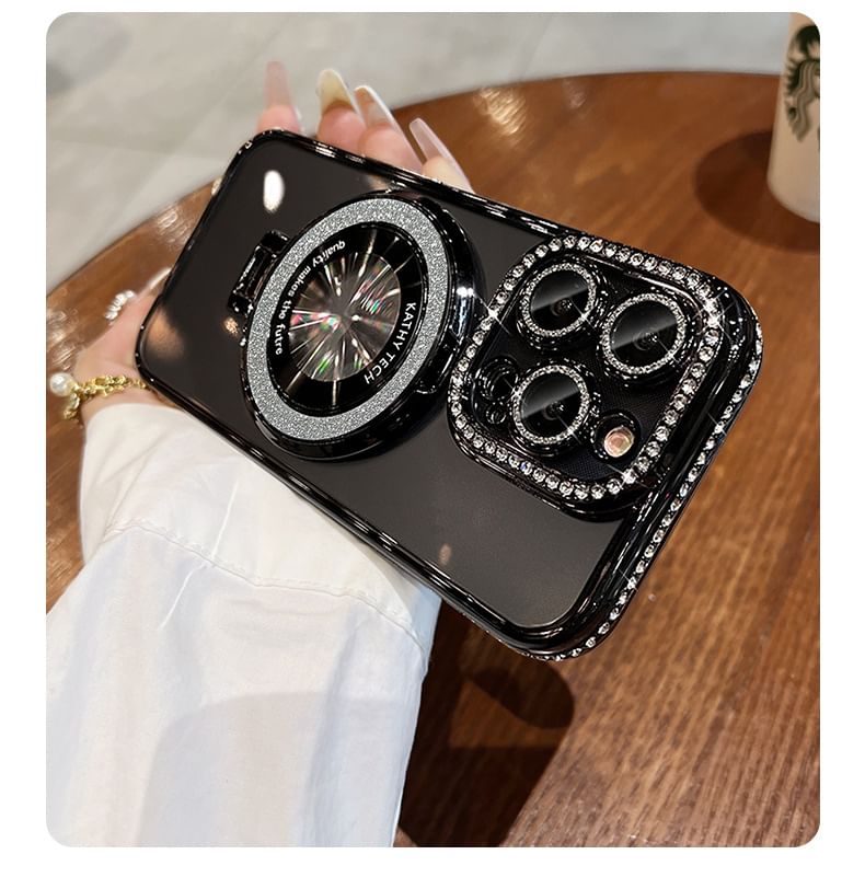Stand Phone with Magnetic Transparent MagSafe) Case Rhinestone (Compatible