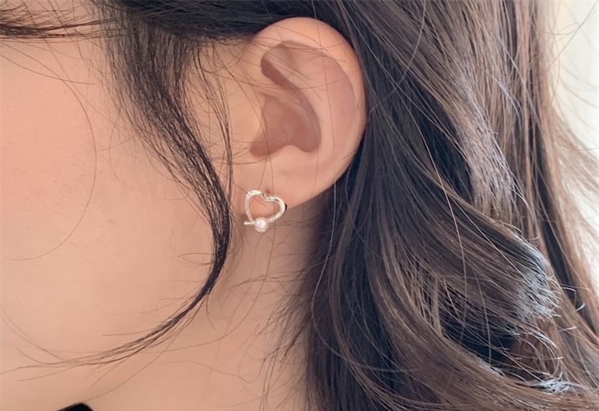 Silver 925 Faux Earring Sterling Heart Pearl Stud