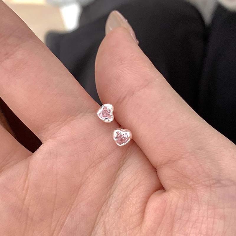 Heart Alloy Stud Rhinestone Earring