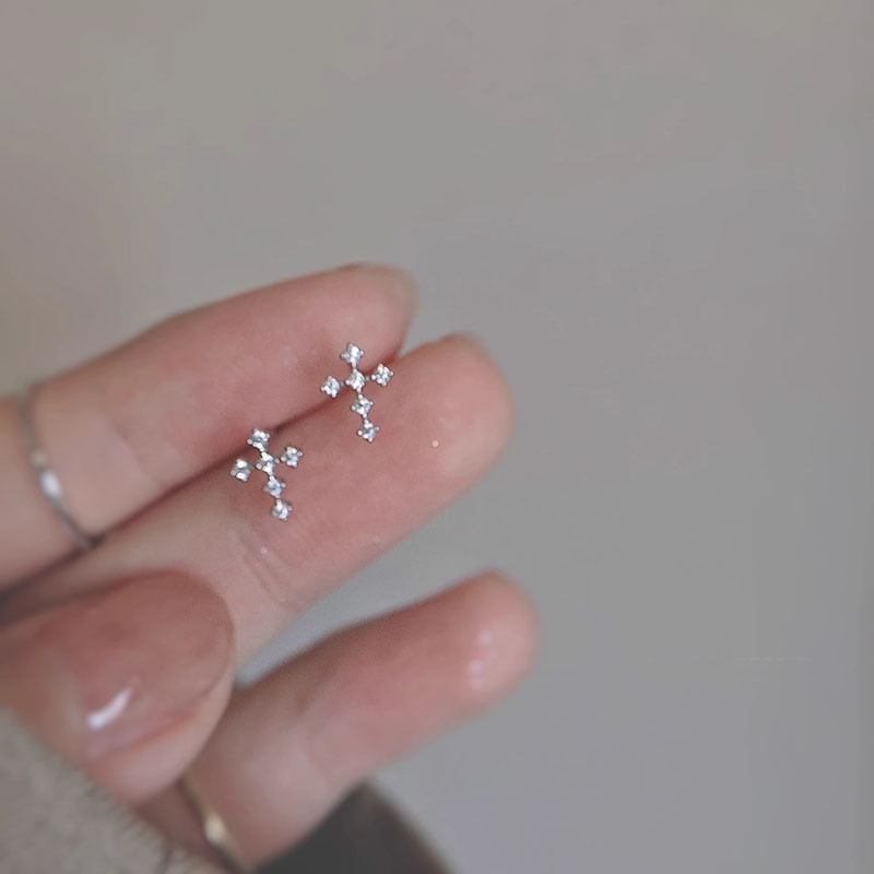Stud Alloy Cross Earring Rhinestone