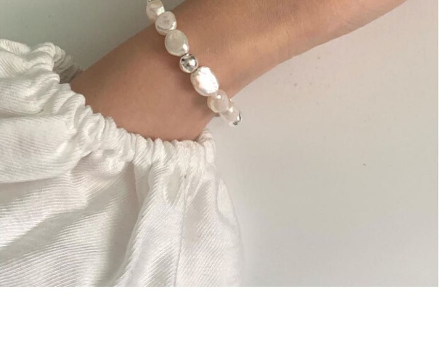 Beaded Silver 925 Bracelet Faux Sterling Pearl