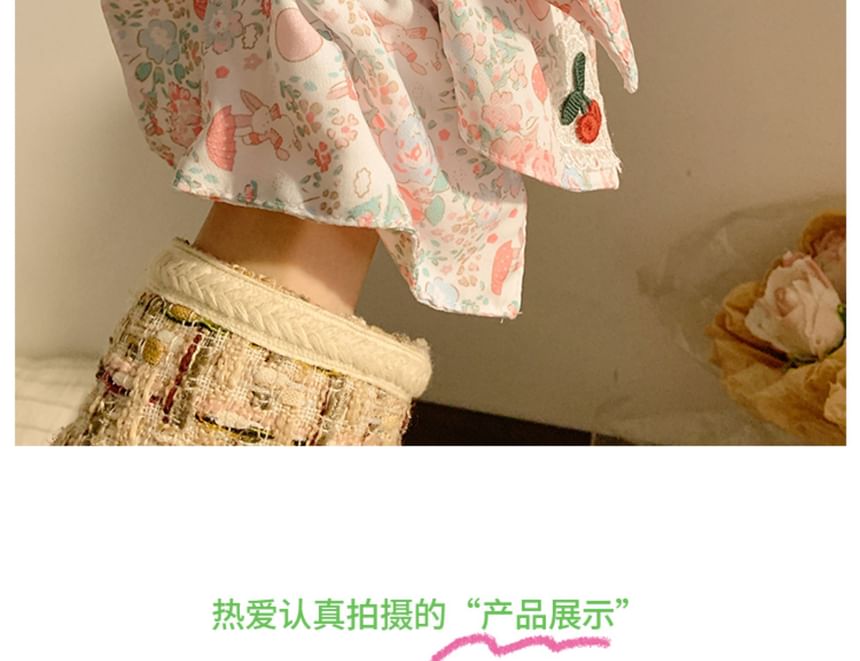 Square Print Cherry Applique Scrunchie Floral