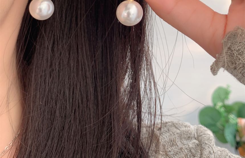 Huggie Pearl Drop Faux Earring Rhinestone Bow