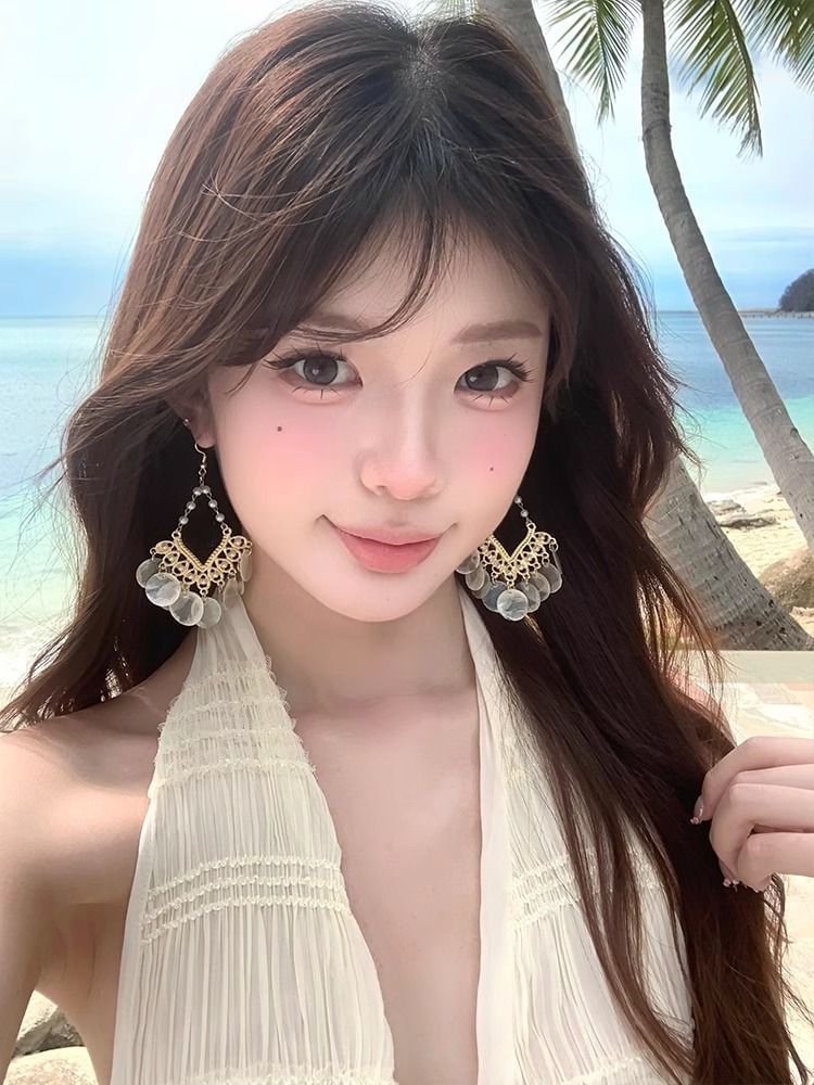 Earring Shell Chandelier Disc Alloy