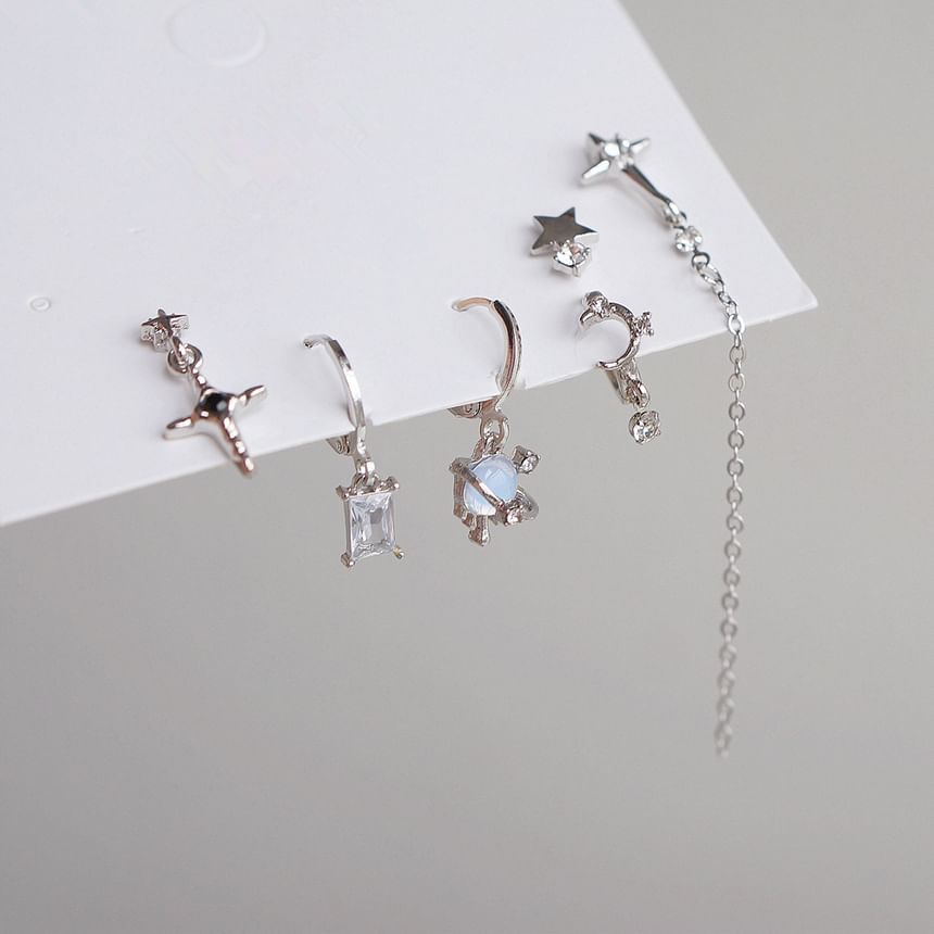 + Dangle Drop Silver Rhinestone Set Sterling 6: Huggie of Earring 925