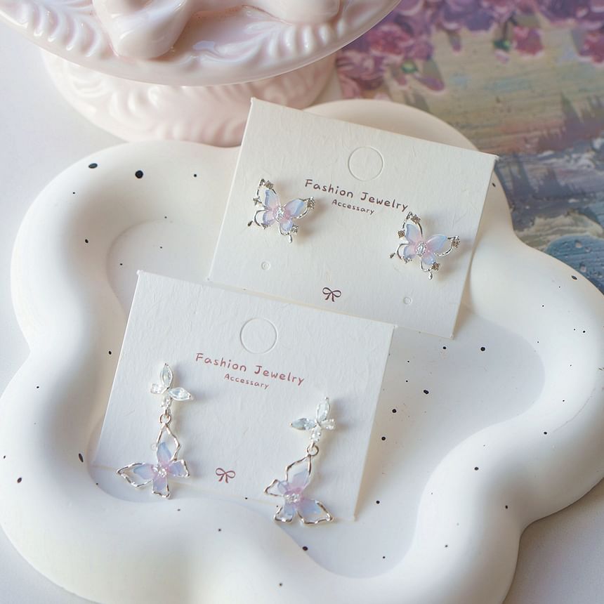 Silver 925 Drop Stud Earring / Sterling Butterfly