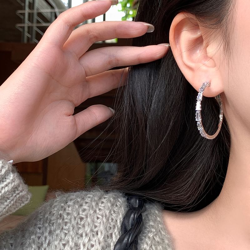 925 Sterling Hoop Silver Earring Rhinestone