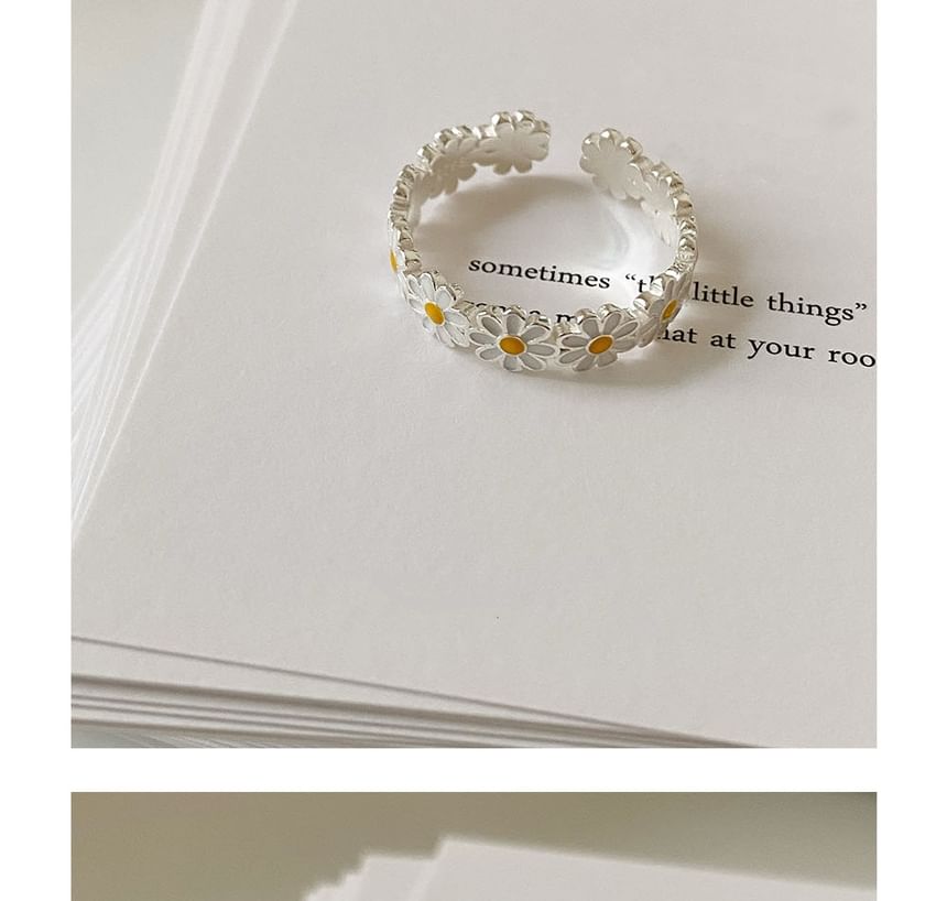 925 Silver Open Sterling Daisy Enamel Ring