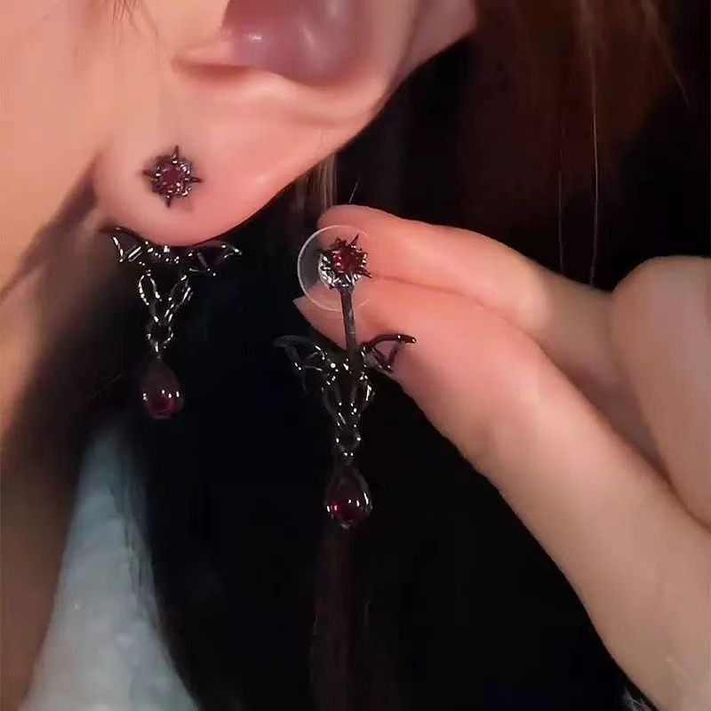 Earring Dangle Bat Alloy Rhinestone