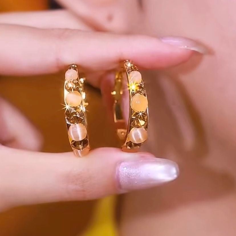 Earring Faux Alloy Rhinestone Hoop Gemstone