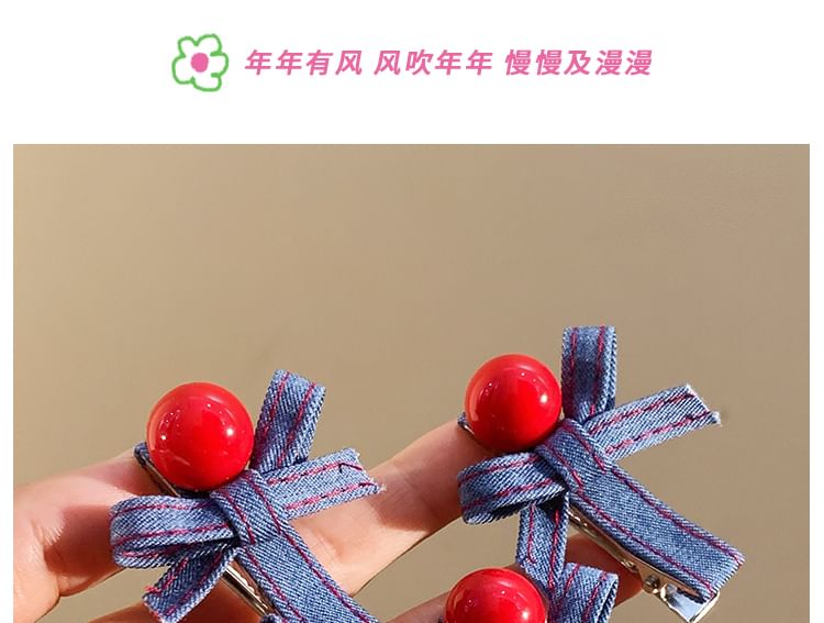 Denim Hair Bow Set Clip
