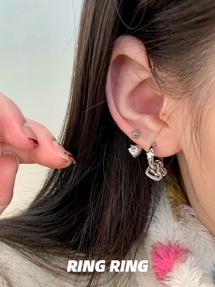 Asymmetrical Star Rhinestone Heart Earring