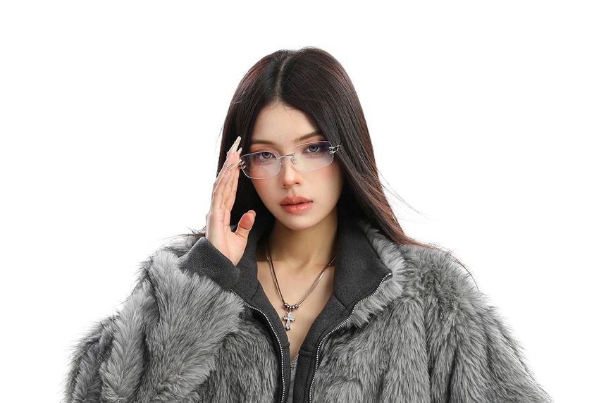 Collared Reversible Panel Faux Fur Zip Jacket