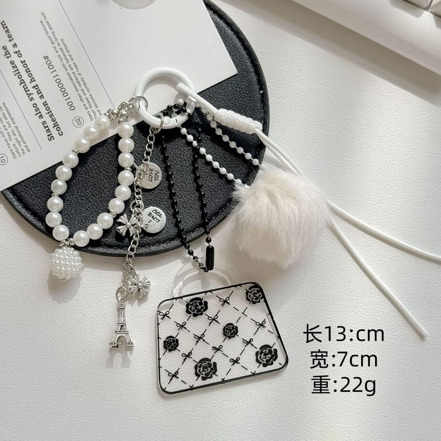 Floral Handbag Faux Fur Faux Pearl Bag Charm Keyring