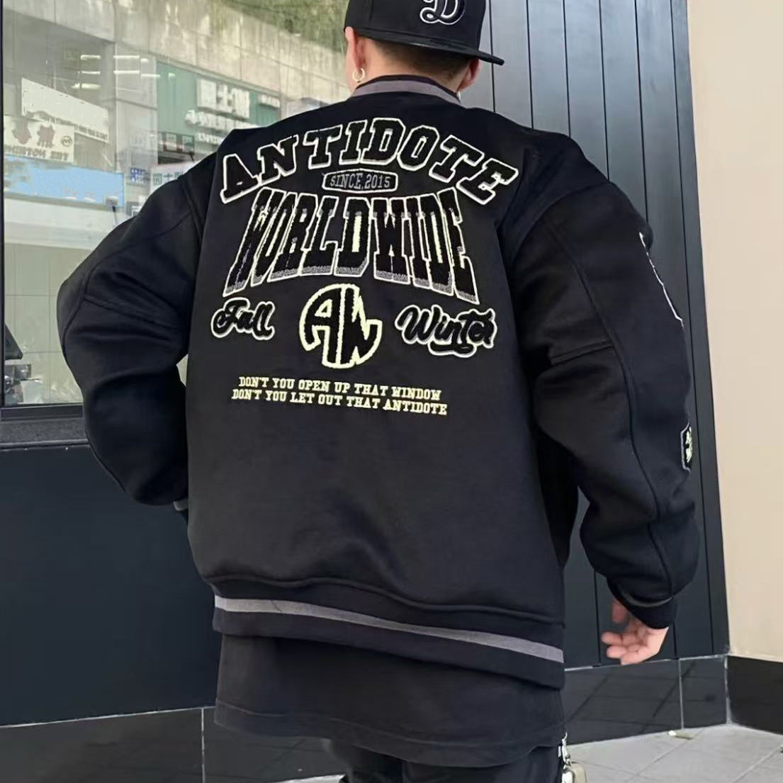 Mens Embroideried Spring Loose Cotton Patchwork Coats TC008 Black