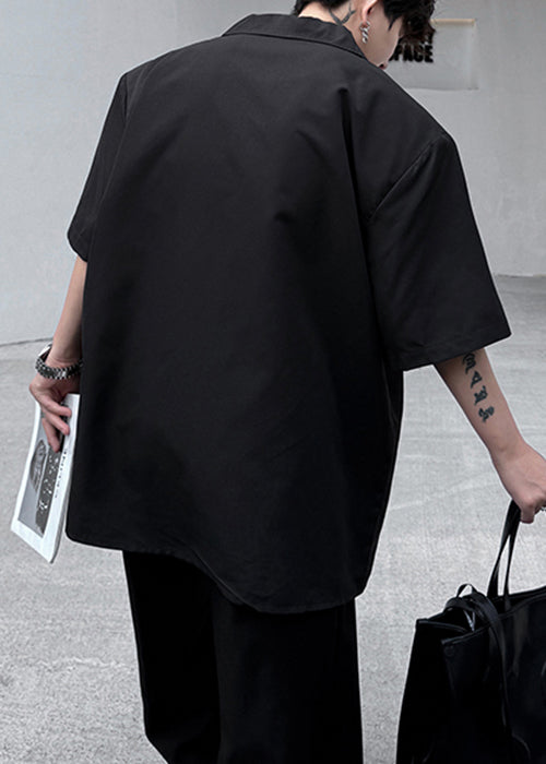 Peter Black Summer Men Collar Loose Pan Shirts Print Cotton