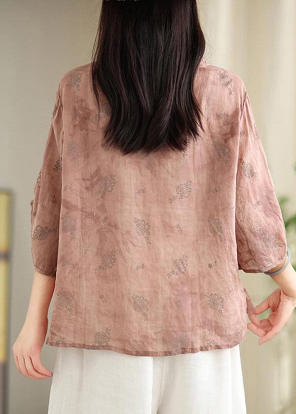 Green Tops Shirt Oriental Jacquard Cotton Loose Button Summer