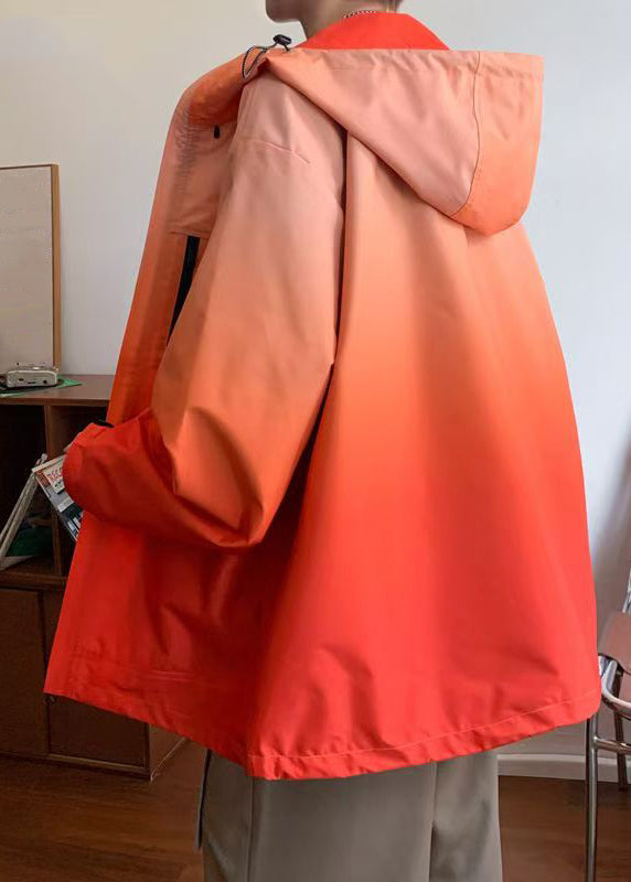 Gradient Coats Zippered Cotton Color Loose Hooded Grey Mens