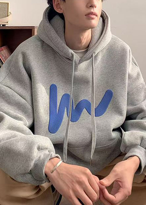 Loose Grey Hooded Pockets Cotton Men Sweatshirt Spring YQ028