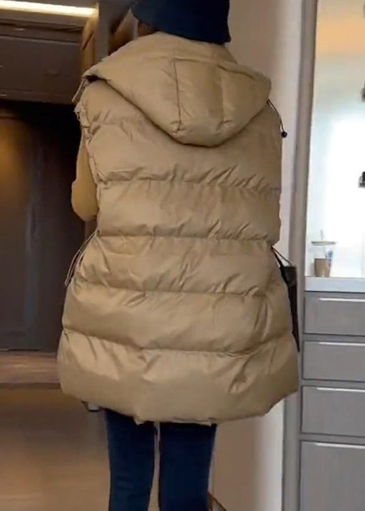 Loose Khaki Drawstring Pockets Cotton Filled Waistcoat Sleeveless YW014