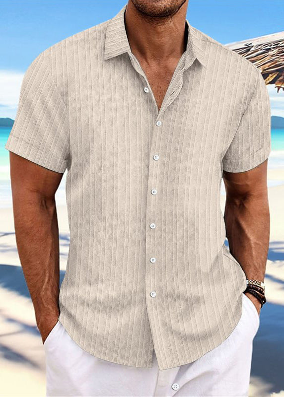 Men Collar Peter Blue Shirt Light Solid Pan Button Cotton Loose