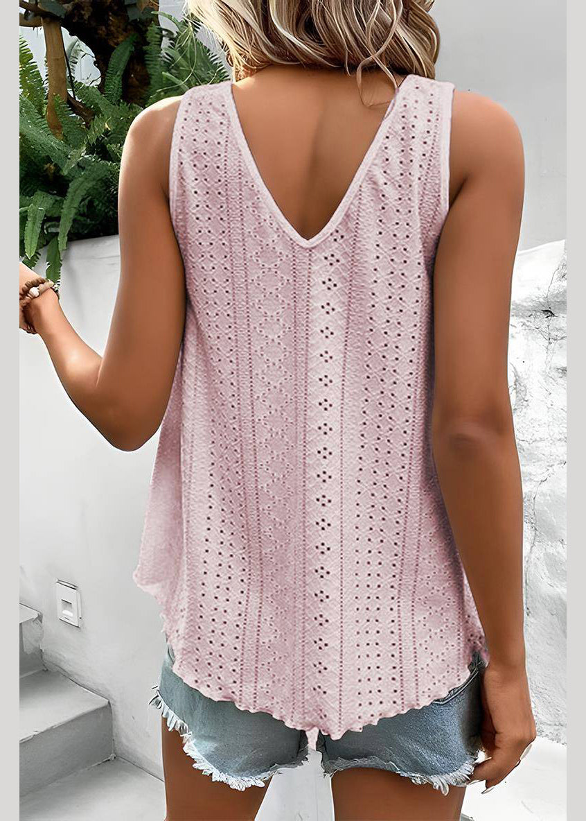 Sleeveless Hollow Out Pink Tank Loose Thin