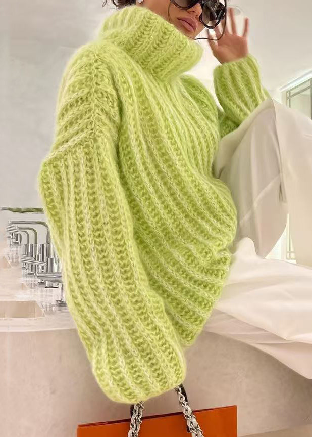 Loose Pink Turtleneck Solid Knit Sweaters Spring TF005