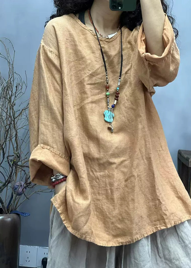 Ppen Linen Neck Red T Fall Loose Shirts O Side